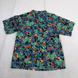 Vtg 90s Toucan Dance Fast Lane Hawaiian Shirt Mens Green Medium Colorful Loud